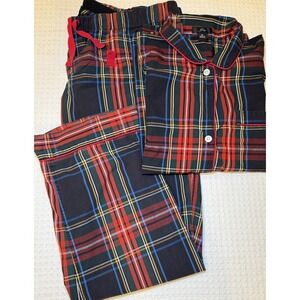 J Crew XL Plaid Pajama Set Red Green Tartan Cotton Lounge Womens Sleepwear